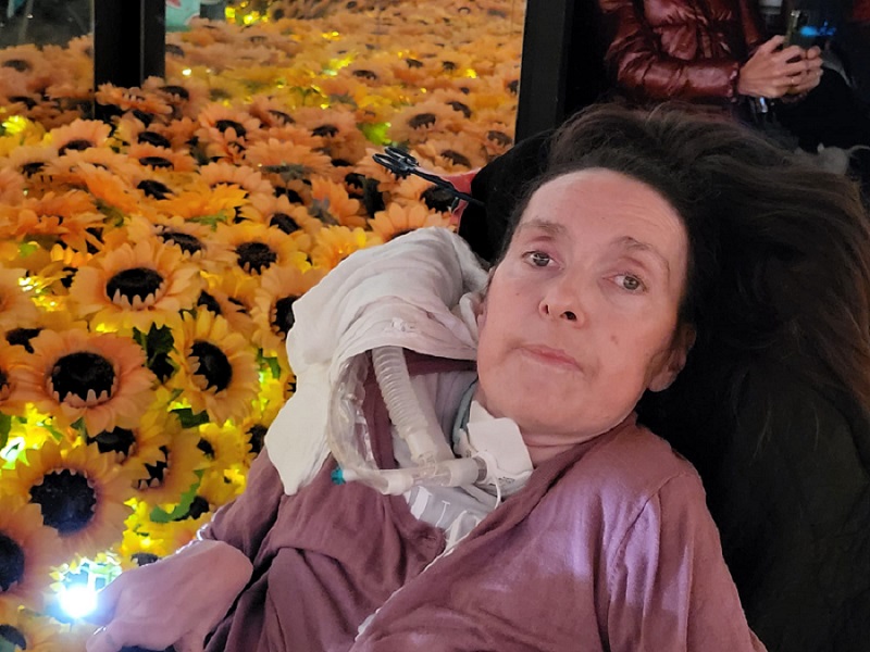 Claire with Sunflowers in the Van Gogh Exhibition